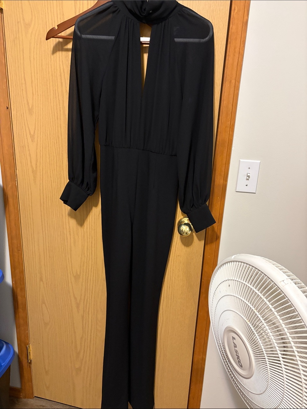 Elegant Black Long-Sleeve Jumpsuit with Plunging Neckline